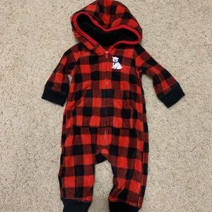 Red Plaid Hooded Fleece Romper Jumpsuit Sleeper